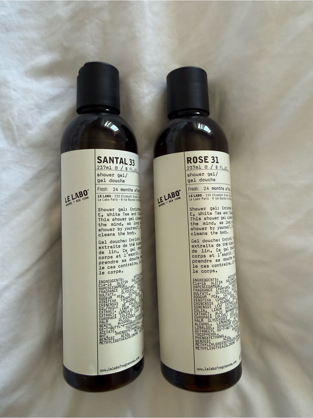 Le Labo Rose 31 & Santal 33 Shower Gels in Dark Brown Bottles